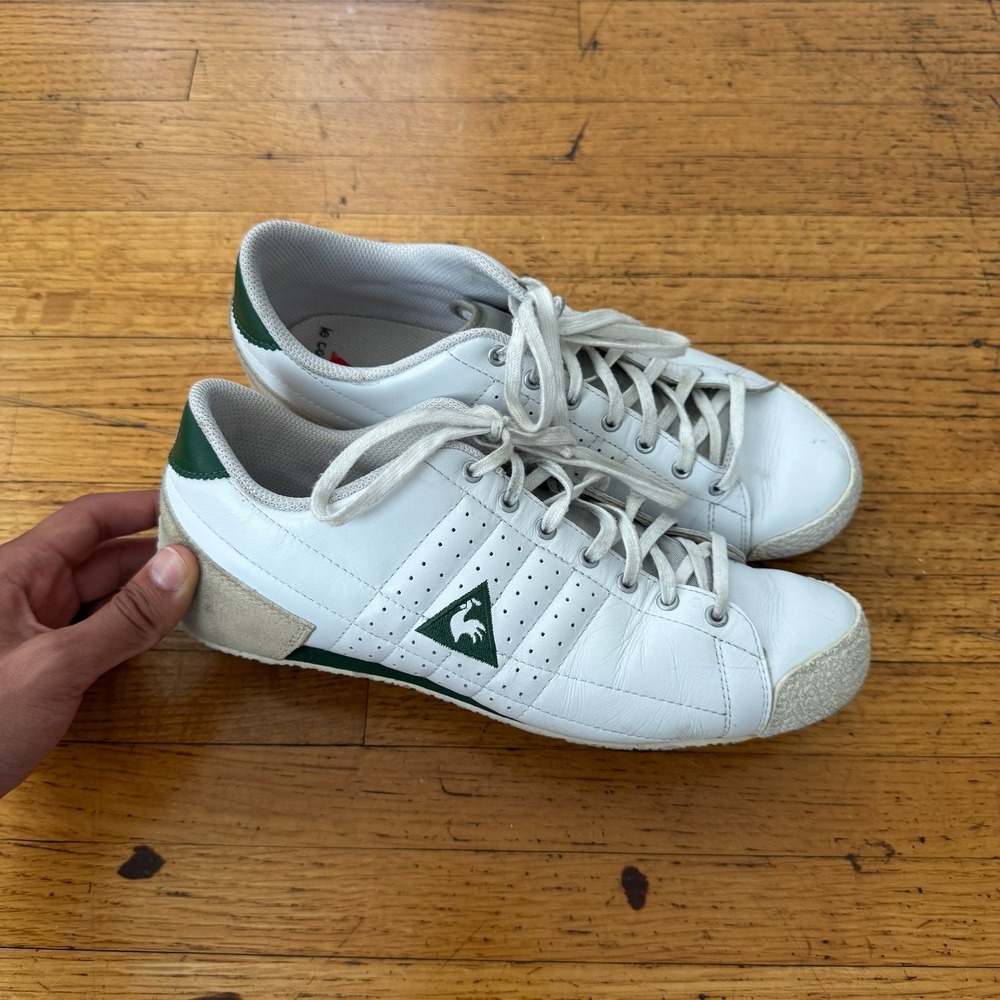 Le Coq Sportif Escrime Sneakers Womens 8.5 White Green Good Leather Low Top